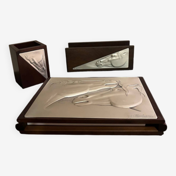 Silver and wood desk set