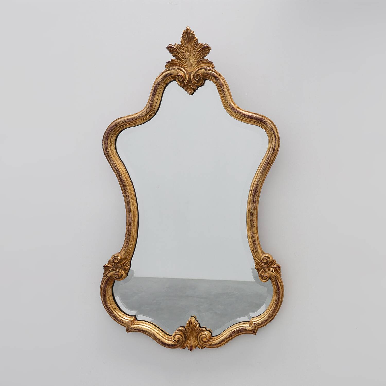 Florentine Style Giltwood Mirror with Acanthus Crest and Bevelled Glass, It