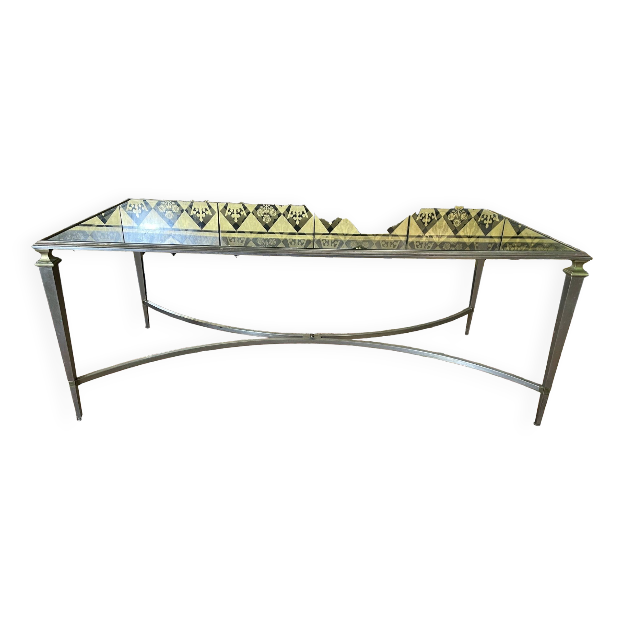 Neoclassical brass and glass coffee table