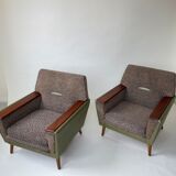 Pair of 1950s Lounge Chairs with Teak Arms