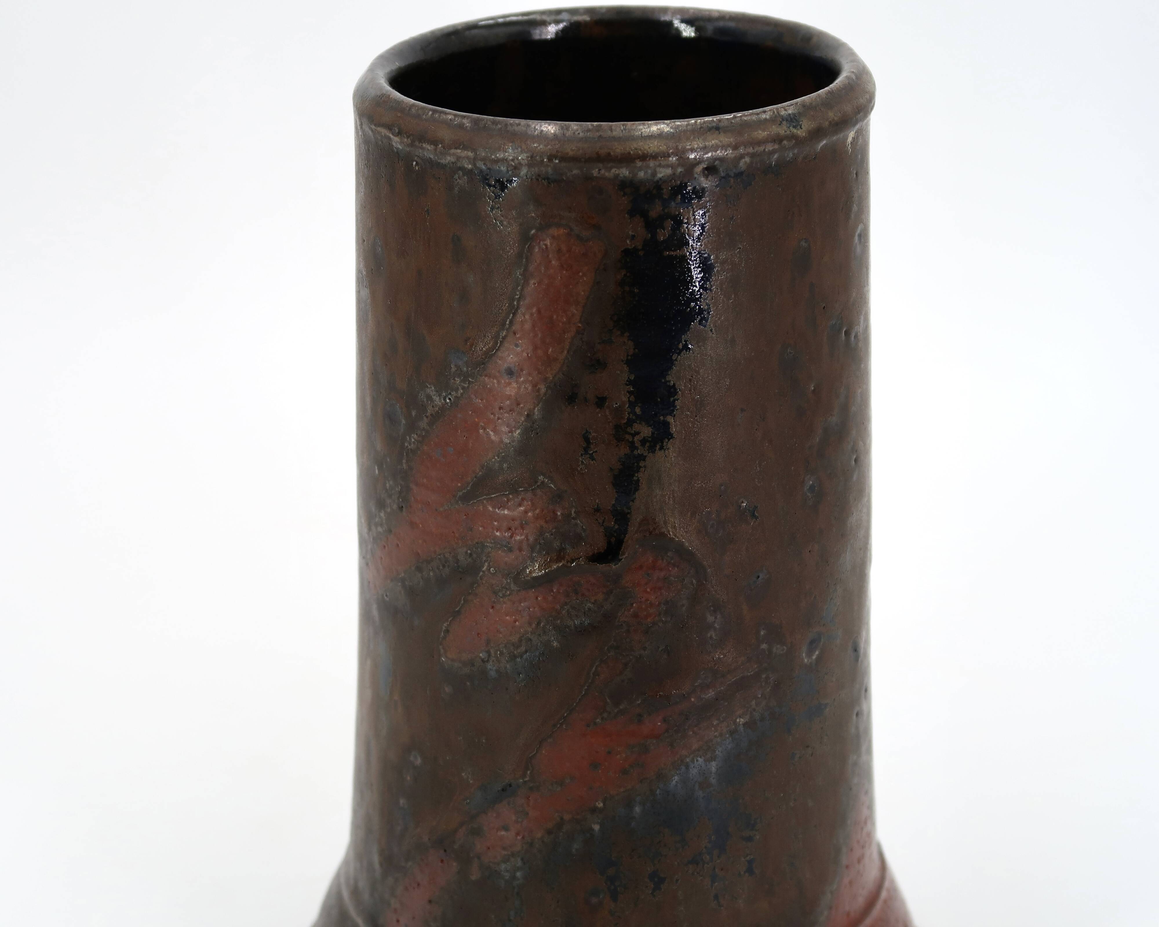 Vase en céramique de Tristan Chaillot, décor abstrait, grès des années 70