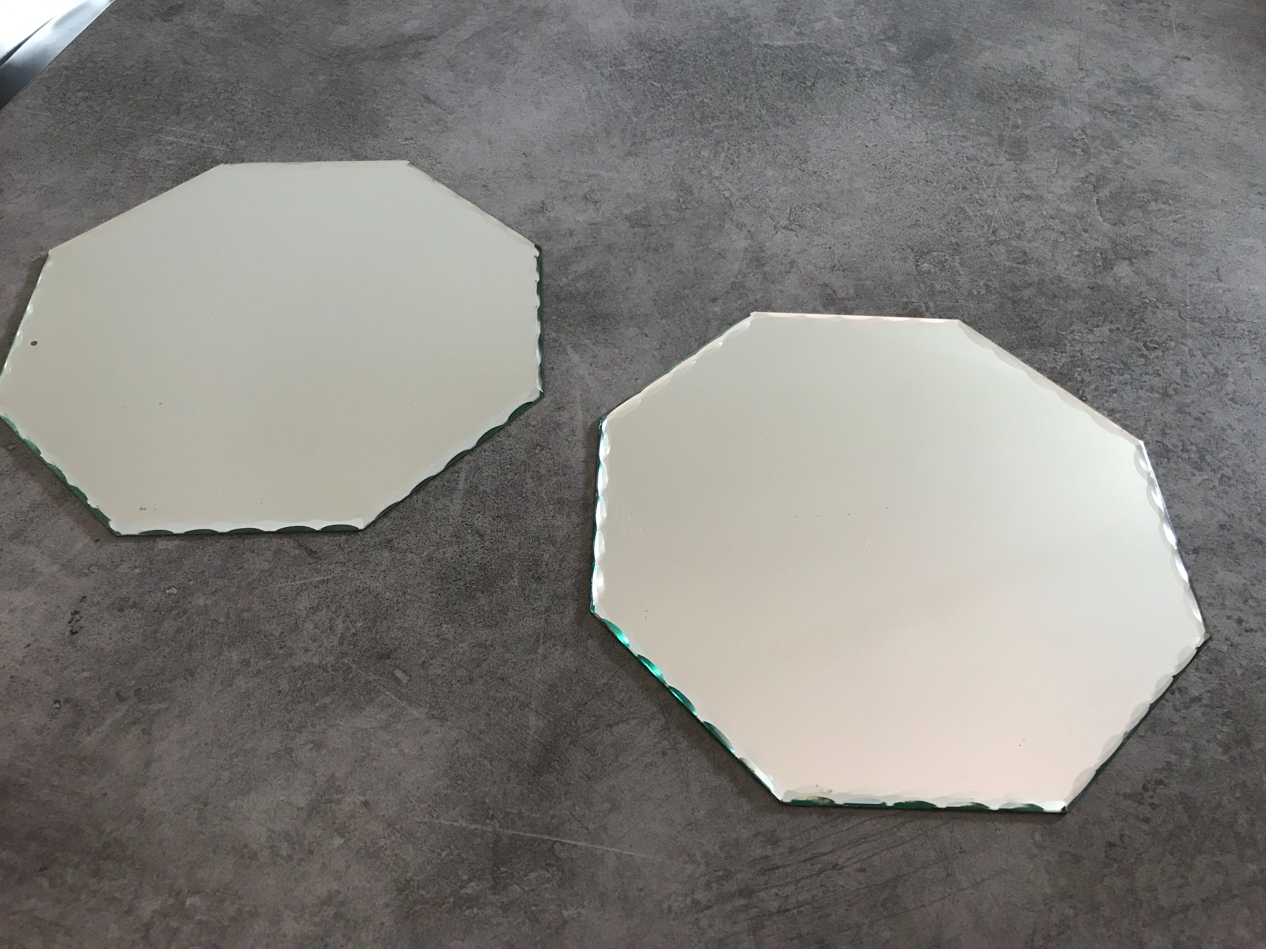 Pair of old underneath bottle tray hexagonal shape mirror 18 cm