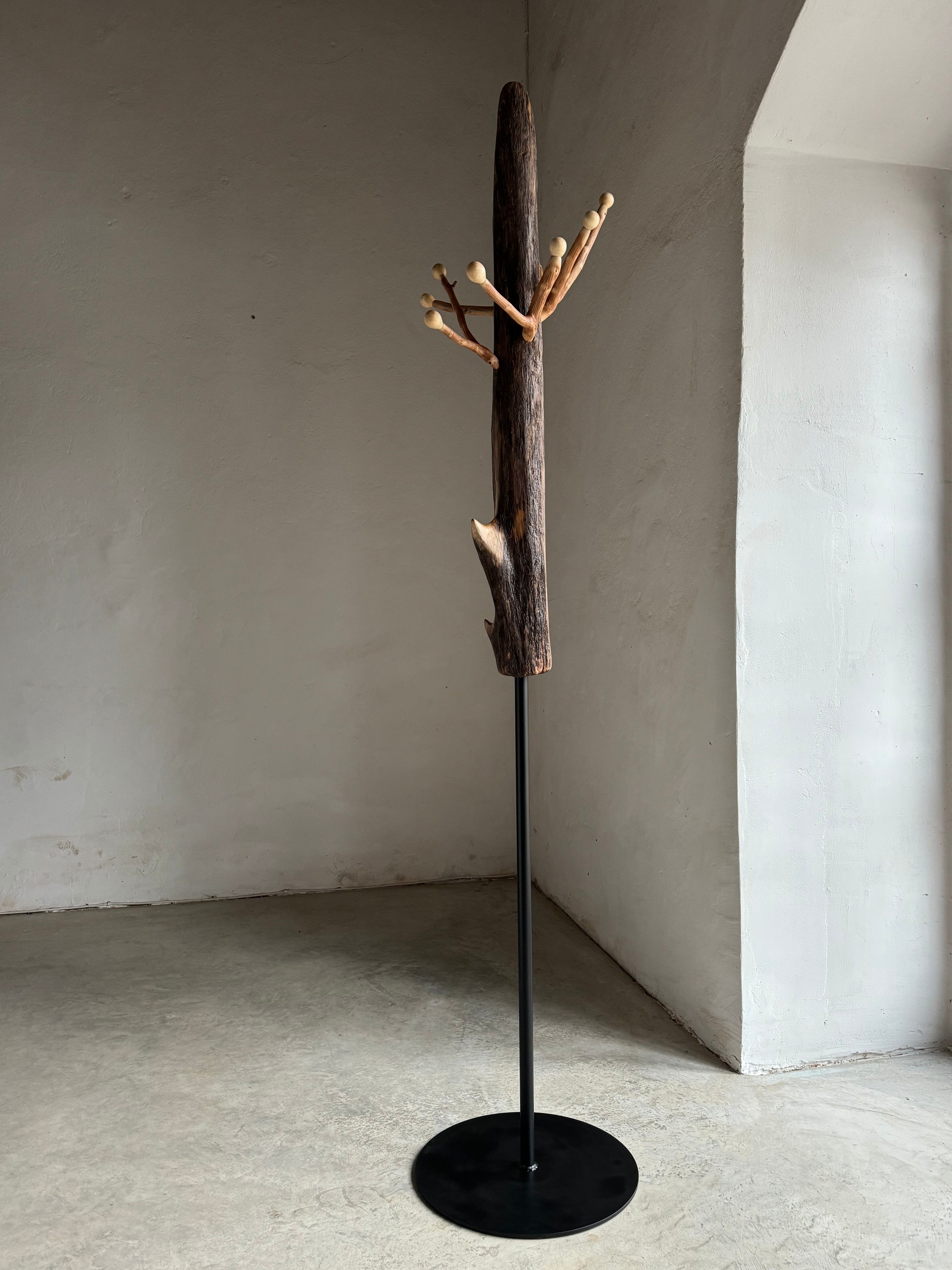 Standing Coat Rack with Hazel Branch Hooks