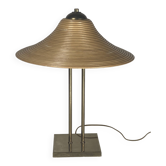 Lampe de table en laiton et rotin en roseau, Italie 1970