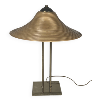 Lampe de table en laiton et rotin en roseau, Italie 1970