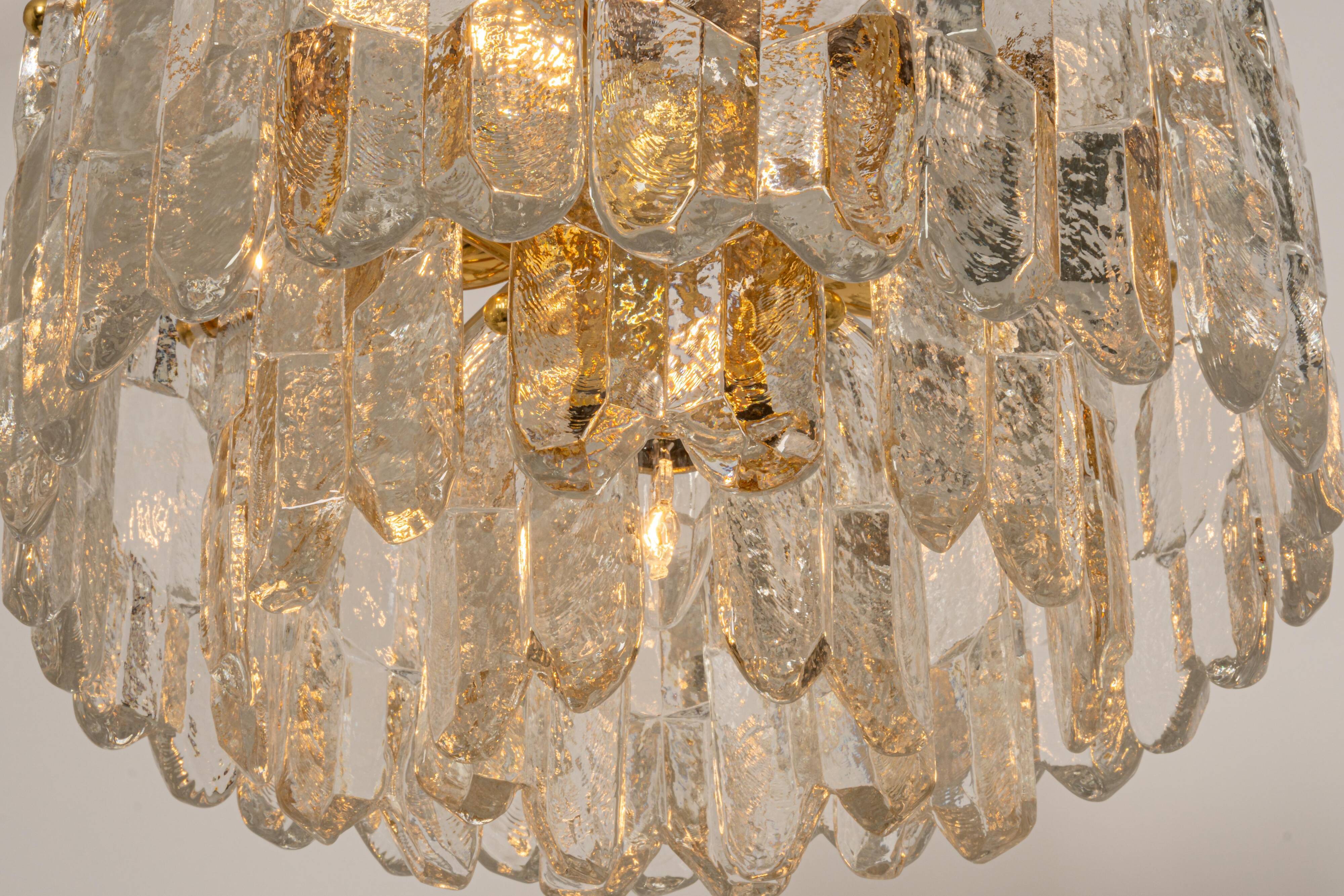 Luminaire en laiton doré, verre cristal Palazzo, Kalmar, Autriche, 1970