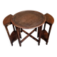 Vintage oak nesting tables set, round coffee table from the 1960s with two integrated side tables.
