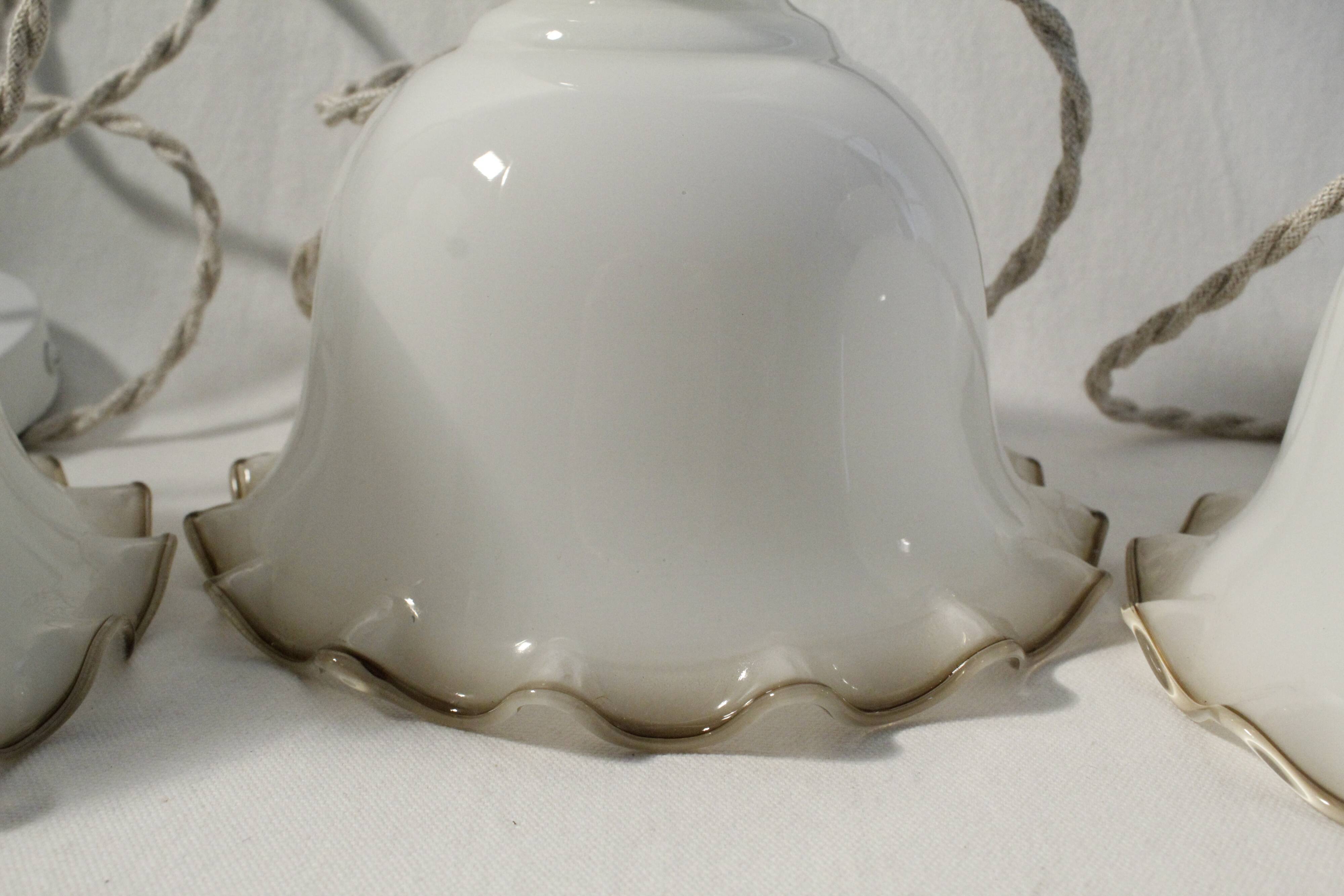 Trio of tulip suspensions in white opaline - electrified to nine