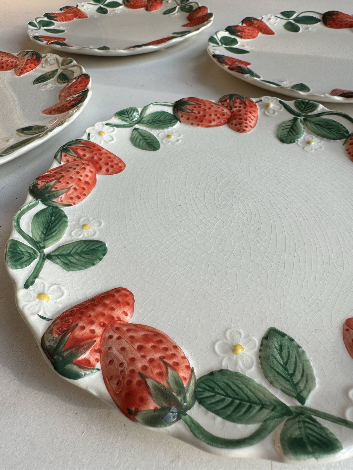 Longchamp antique strawberry barbotine plates