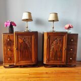 Pair of Art Deco bedside tables in solid walnut, 1940