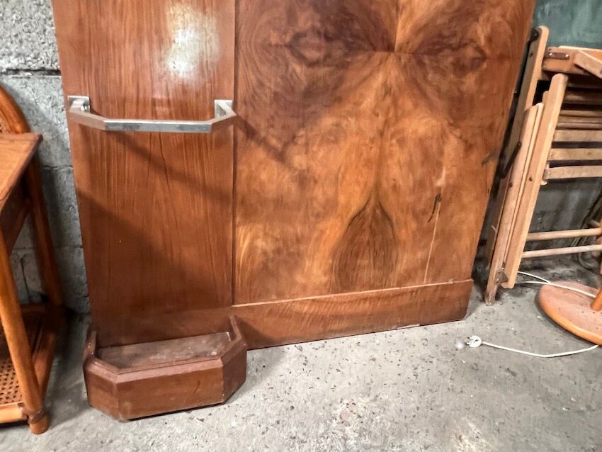 Art deco entrance wardrobe in mahogany veneer with 6 partères, double rod and mirror - 1940