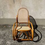 Thonet style rocking chair in bent beech wood and vintage canework