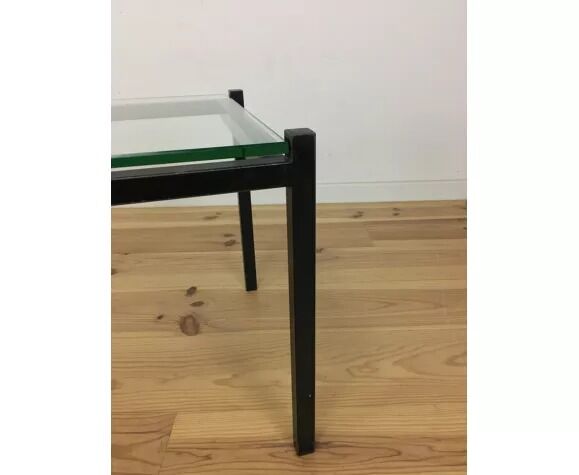 Modernist coffee table 50s black metal and glass