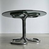 Vintage Italian table in smoked glass and chrome attributed to Giotto Stoppino – 70s design