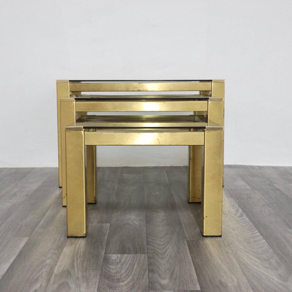 Vintage Hollywood Regency Brass Coffee Tables, 1970s, Set of 3