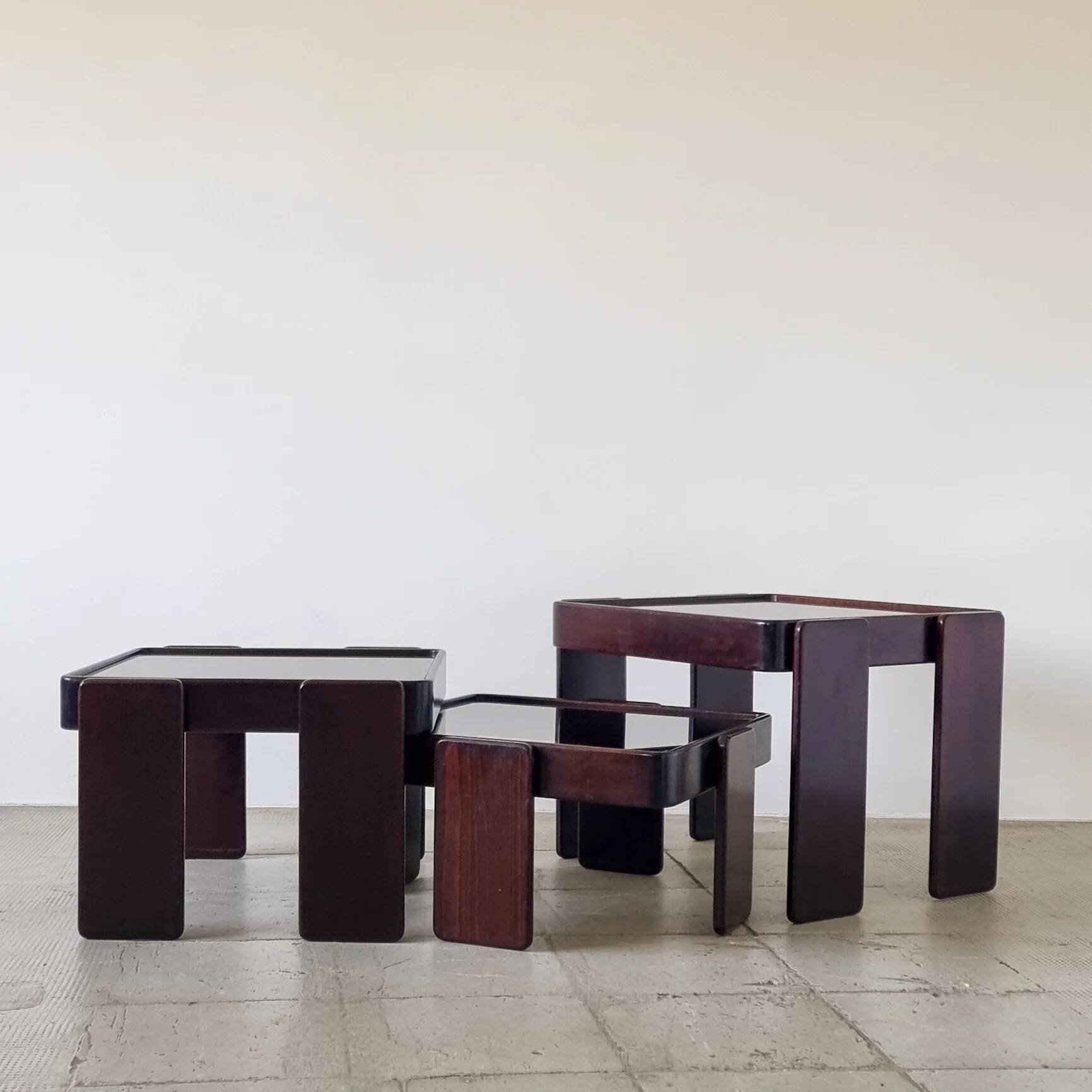 Stackable nesting tables by Gianfranco Frattini for Cassina (set of 3)