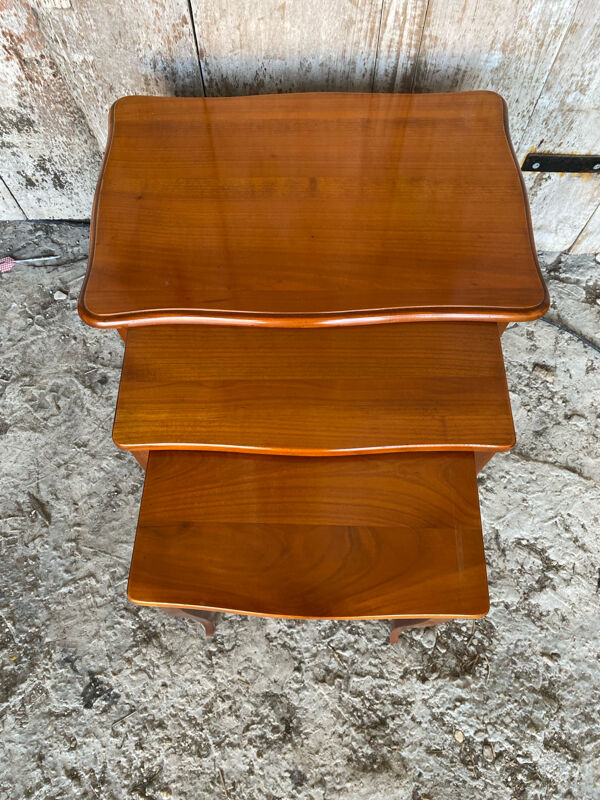 Série De 3 Tables Gigognes Anciennes Style LOUIS XV Bois Vintage #D819