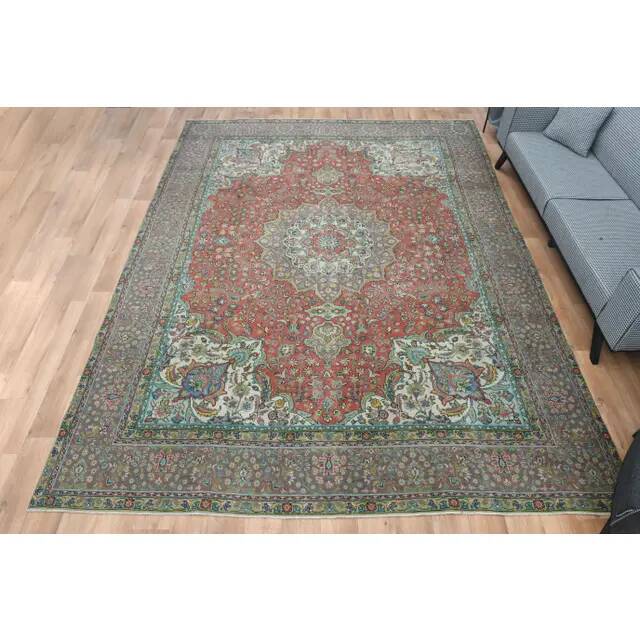 1970s Vintage Persian Handmade Wool Red Oversized Area Rug 286x378