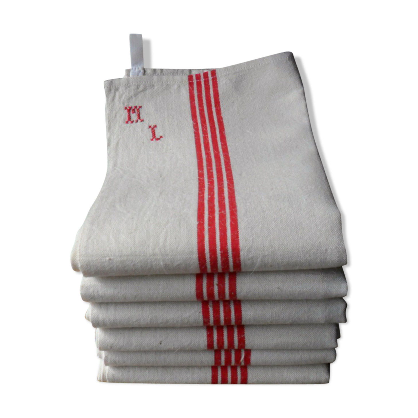 Set of 6 antique tea towels lined with ml