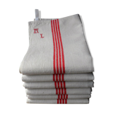 Set of 6 antique tea towels lined with ml