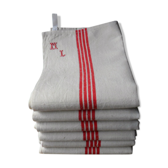 Set of 6 antique tea towels lined with ml