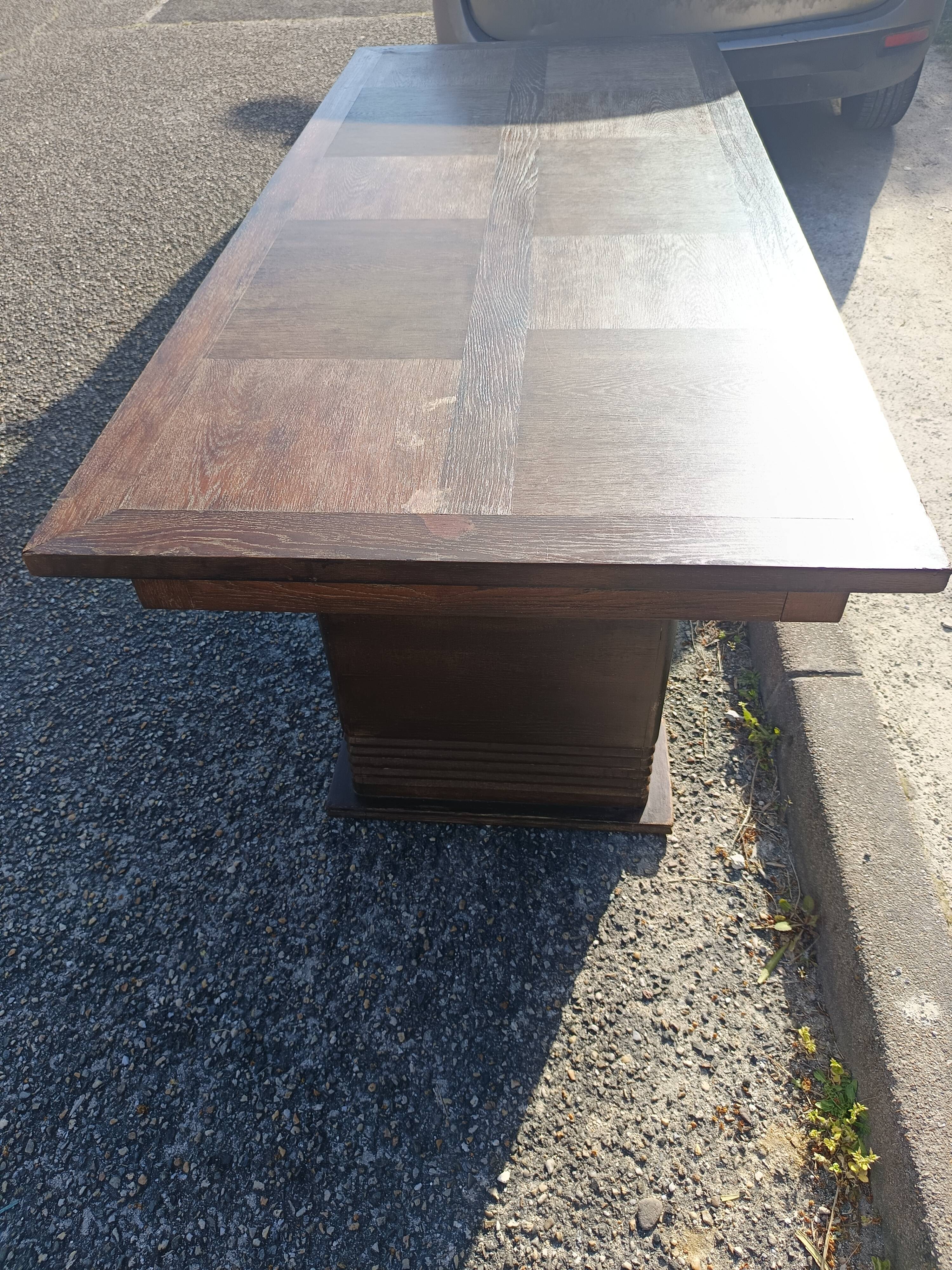 Art Deco dining table in solid oak – in the style of Dudouyt