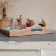 Presentation tray in old wood renovated blue with handles