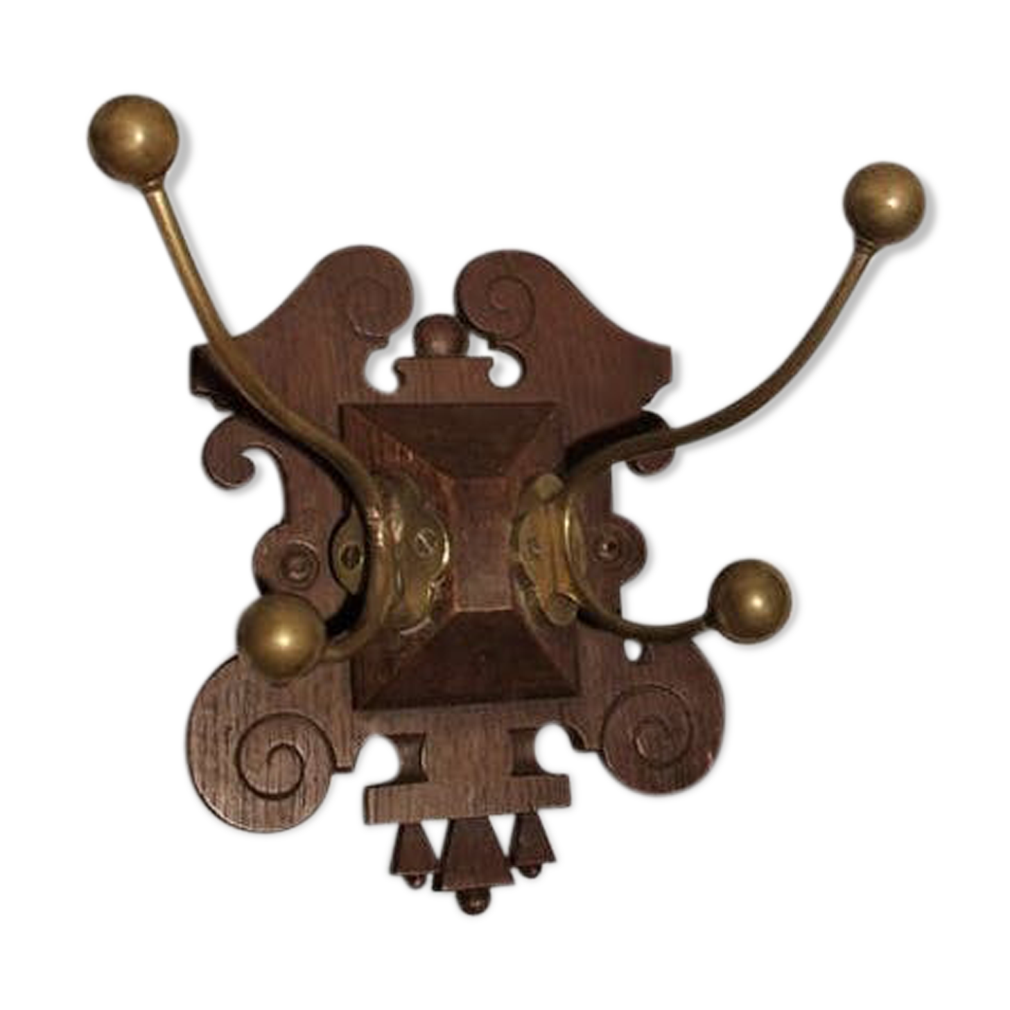 Former wooden and brass wall coat racks