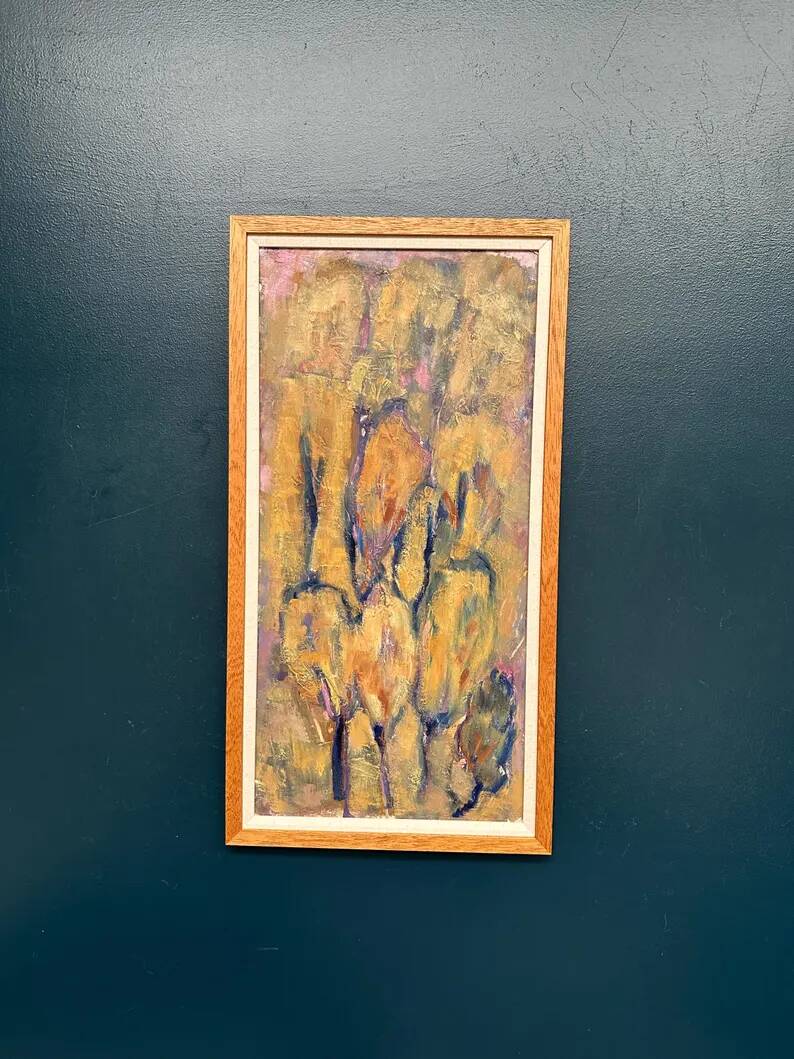 Large Swedish Oil on Panel – "Green Composition" – Signed – Vintage and Recently Framed – 77 × 41 cm (30.3 in × 16.1 in)