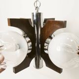 Lustre mazzega Murano 4 boules et teck 1960
