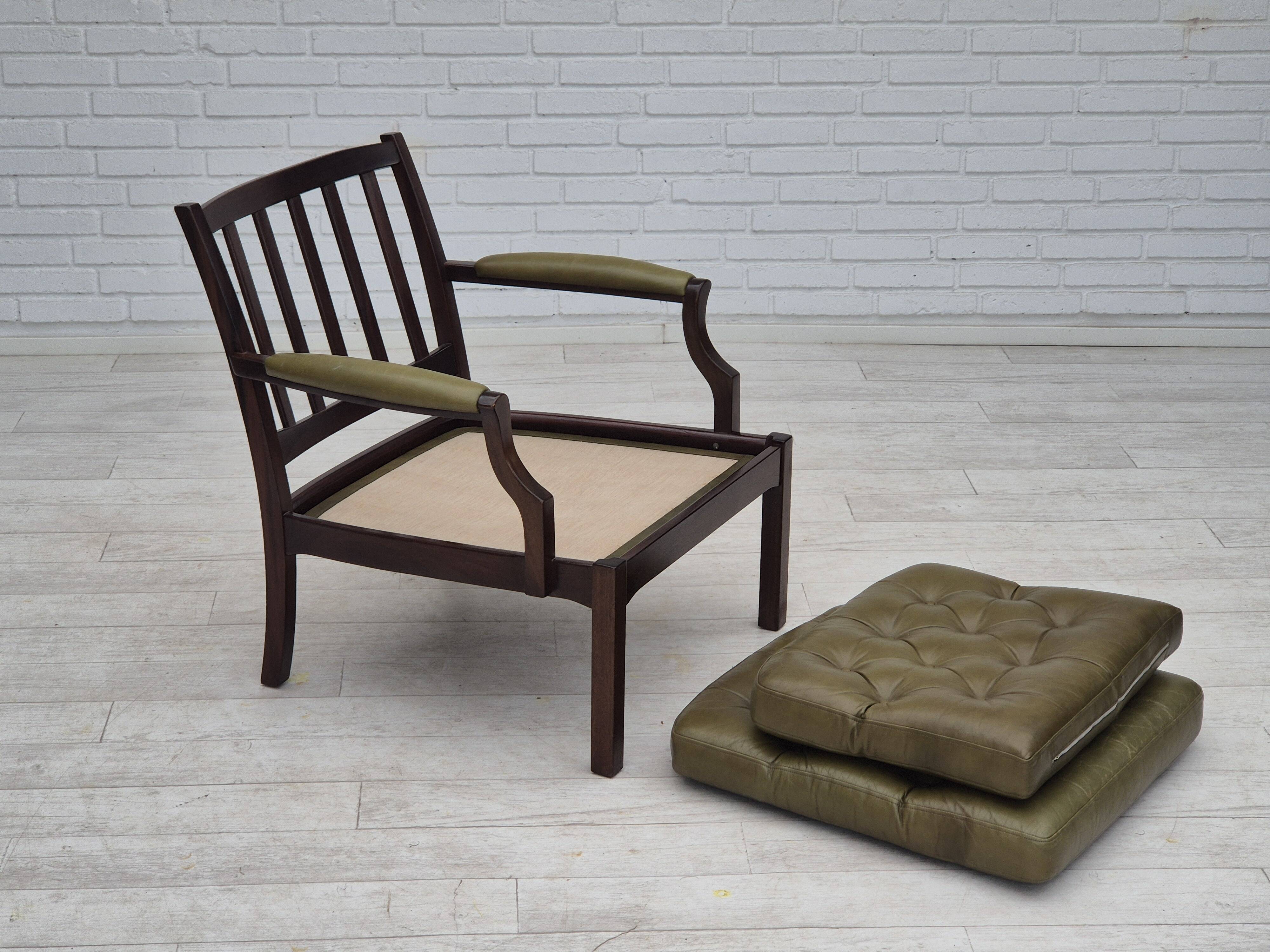 1970s, Scandinavian armchair, original condition,reen furniture leather, solid teak wood.