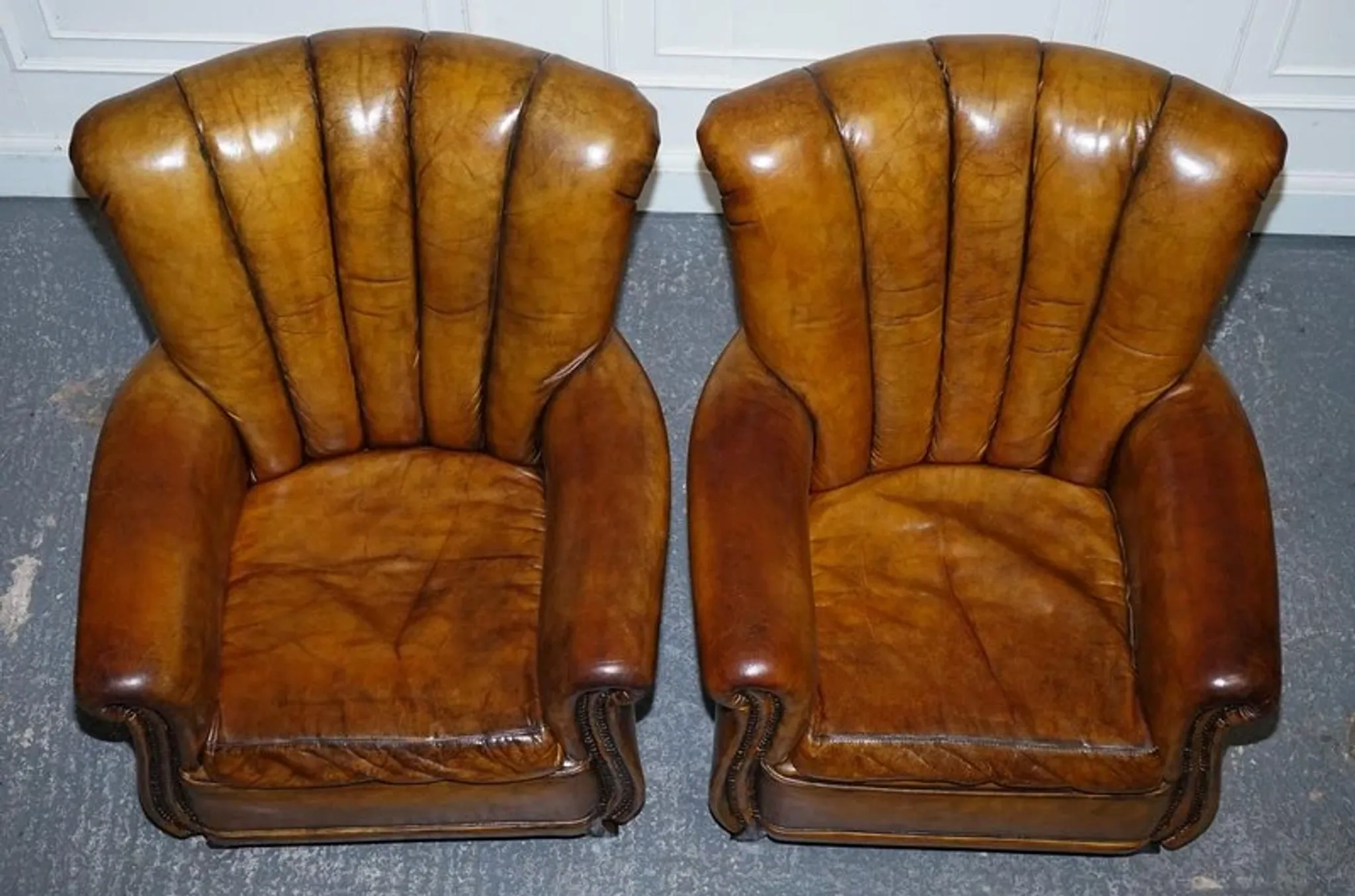Vintage Art Deco Style Leather Chairs Hand-Dyed, Set of 2