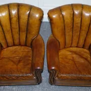 Vintage Art Deco Style Leather Chairs Hand-Dyed, Set of 2