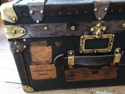 Old wooden brass leather trunk