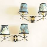 Pair of vintage black and gold wall lights - 18th century foliage lampshade