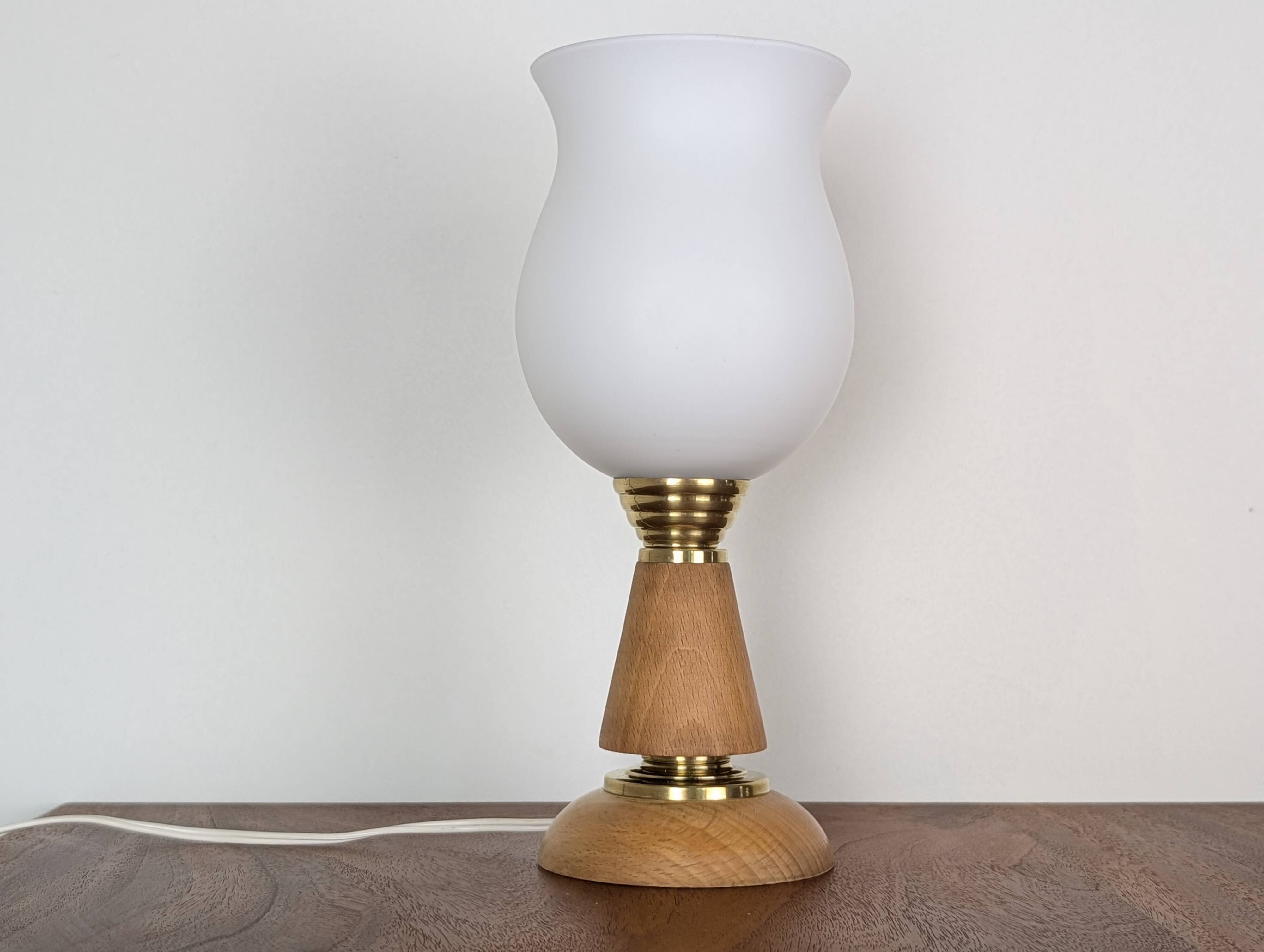 Lampe bois et opaline