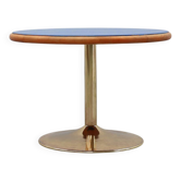Vintage round tulip coffee table with blue top, France ca. 1960
