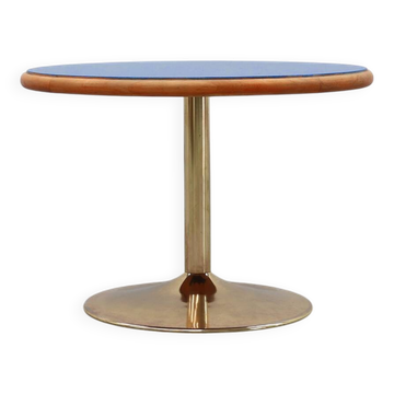 Table basse ronde à plateau bleu et pied tulipe, France vers 1960
