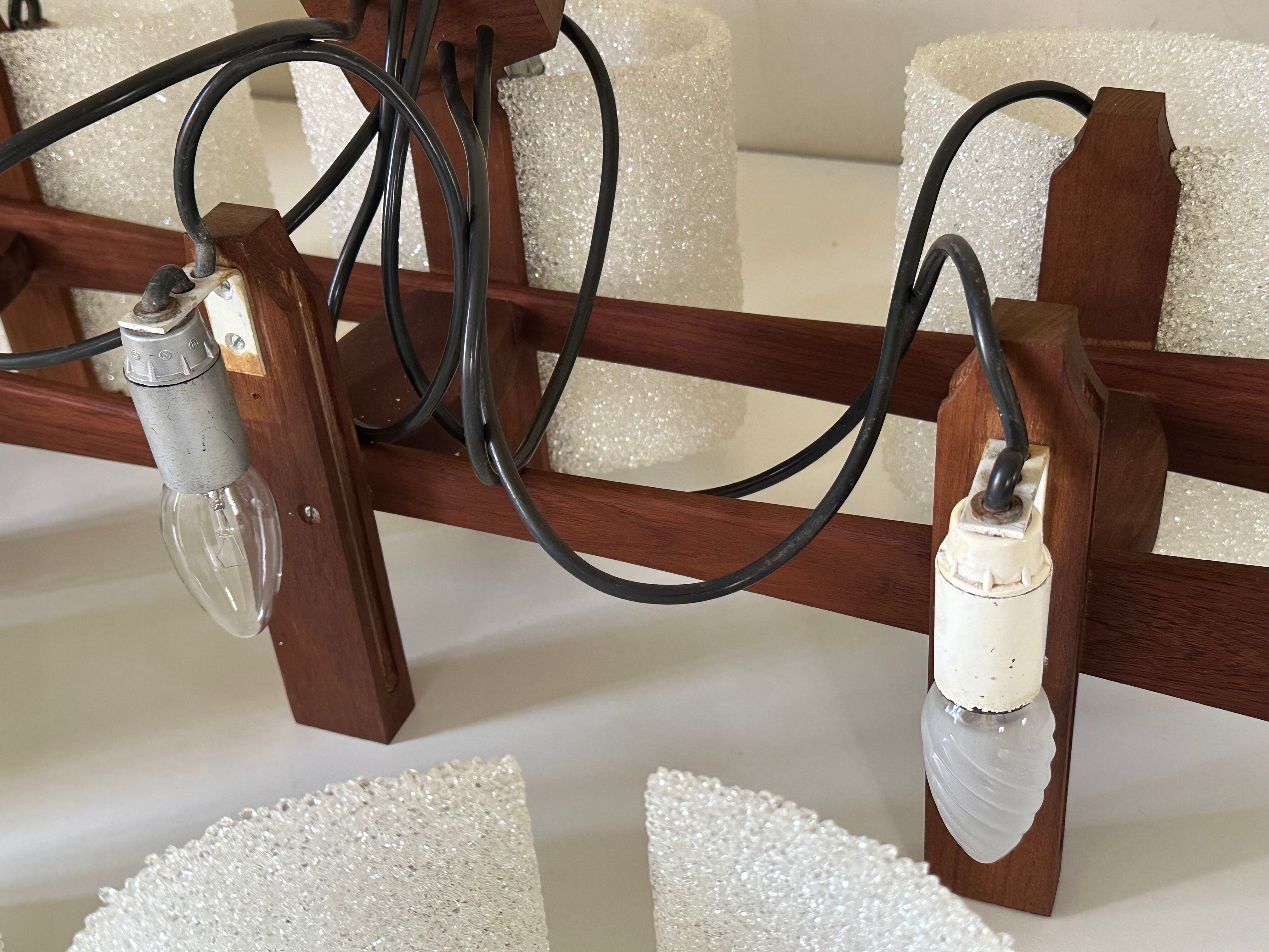 Teak chandelier and vintage design wall lamp 60 years