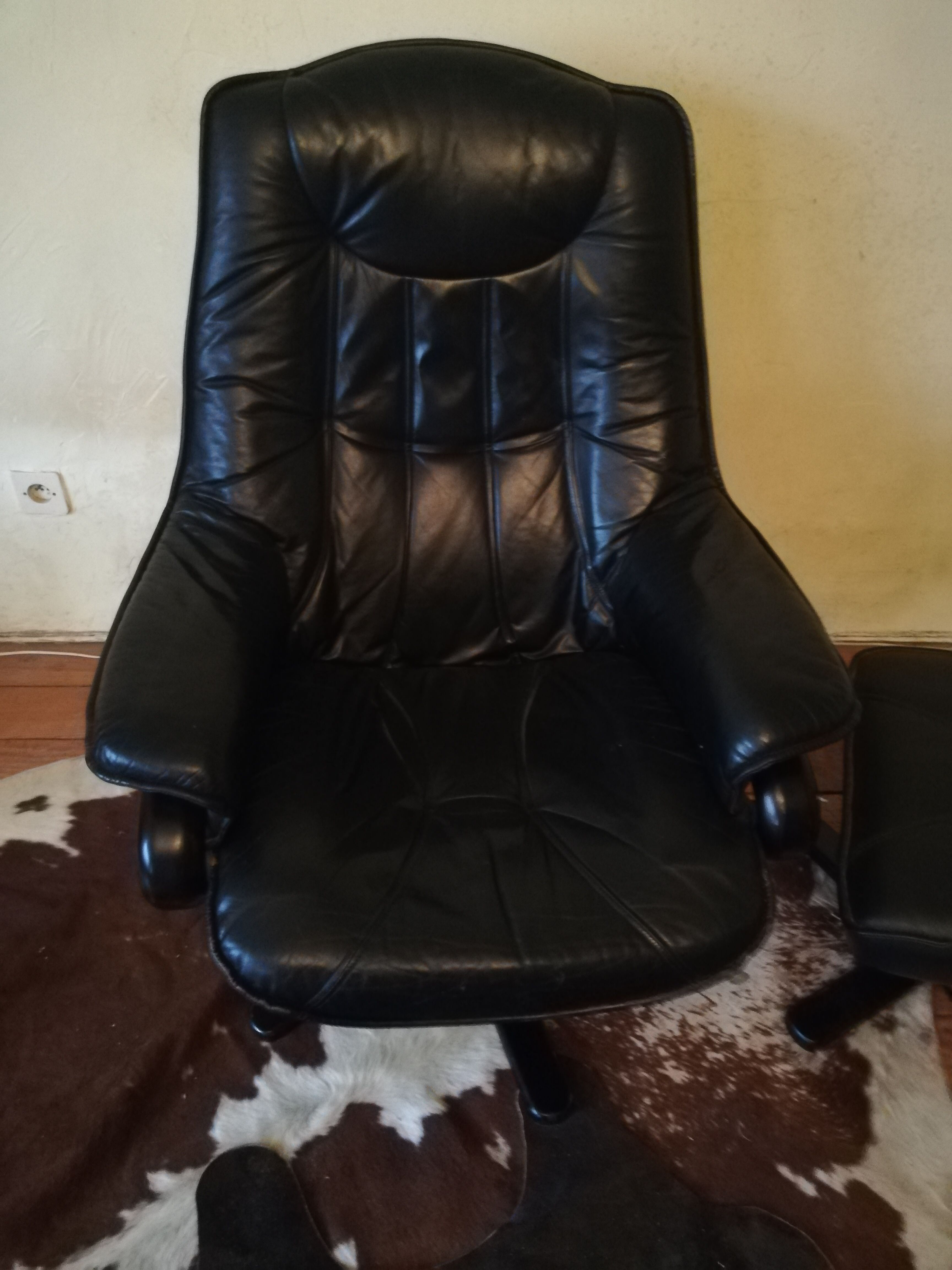 Vintage Danish leather armchair and ottoman