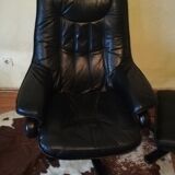 Vintage Danish leather armchair and ottoman
