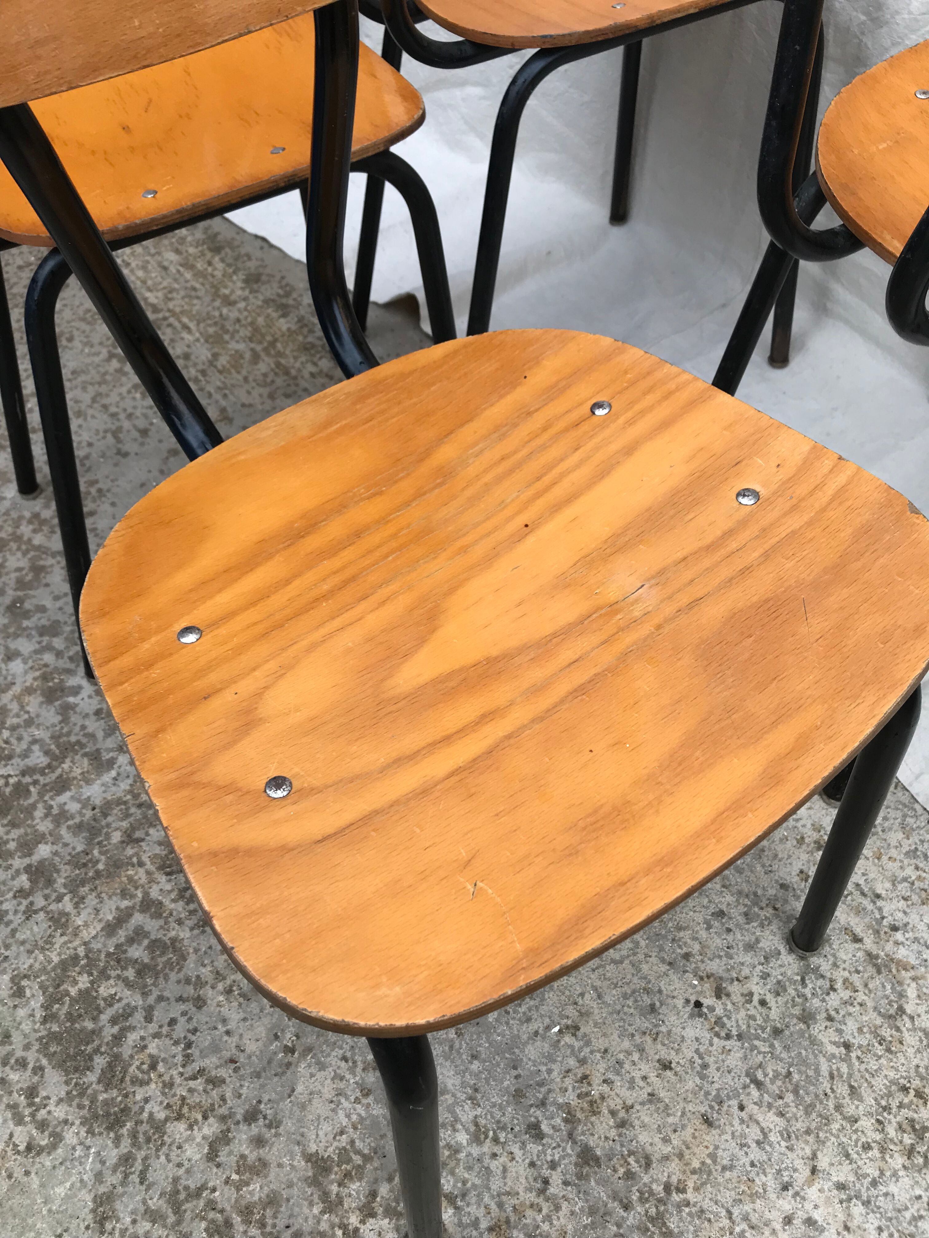 4 chaises modernistes bois et métal vintage 1960