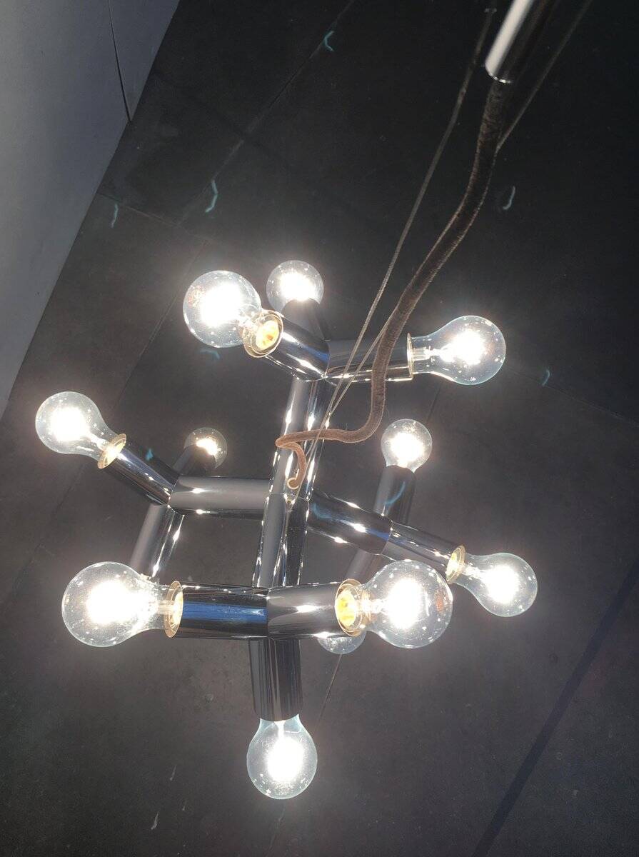 Atomic 12 HL suspension light in Espace style, mid-20th century, Austrian, by J.T. Kalmar, 1960s.