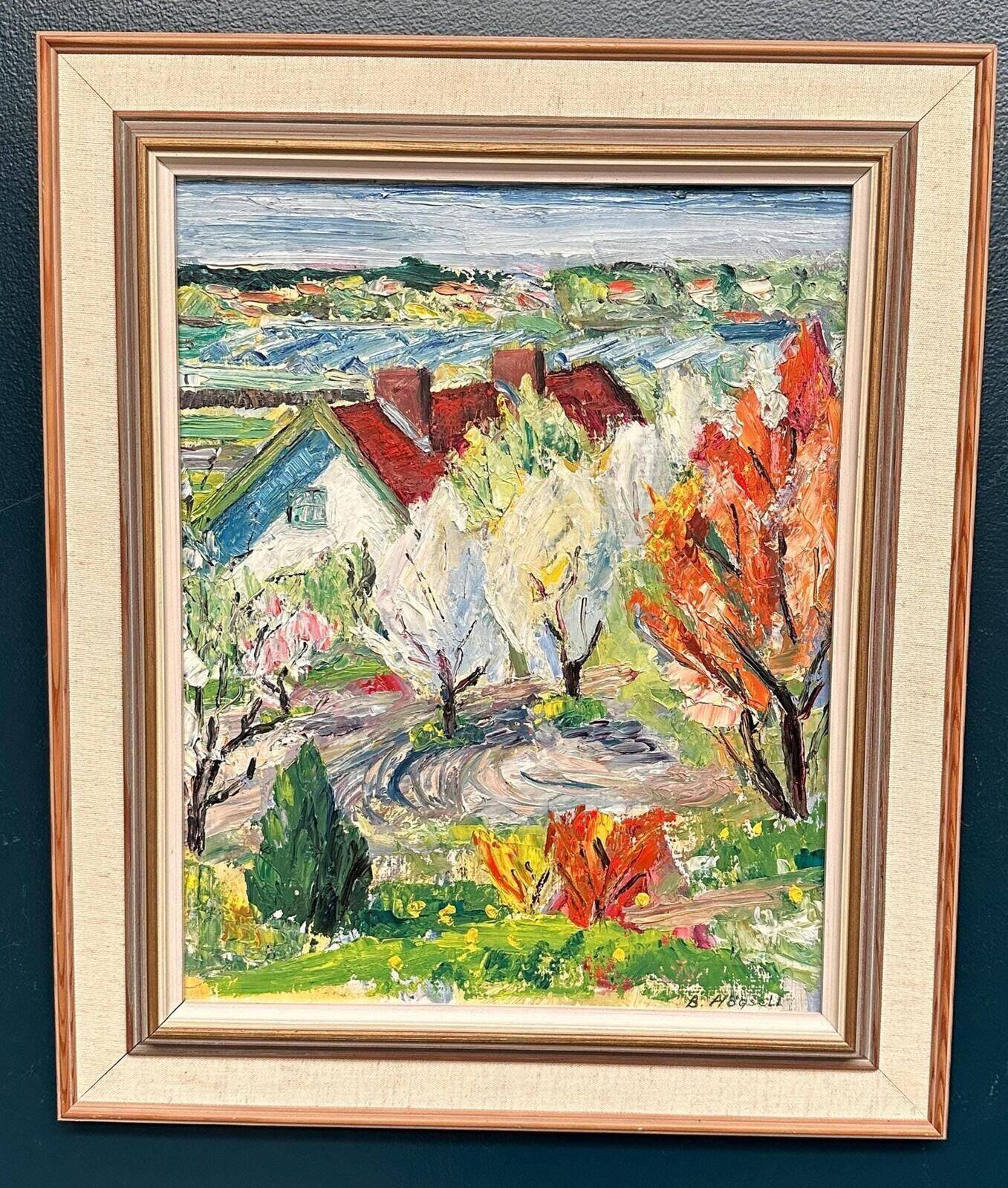 Original Swedish Oil On Panel – “Landskap Med Hus” By Birgitta Högsell – Signed – Vintage & Framed