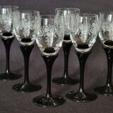 Set de 6 verres à liqueur bicolores à pied en verre gravé