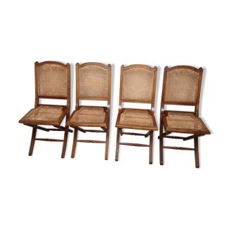 4 Chaises pliantes bois et cannage