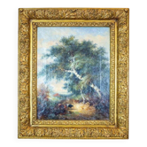 Cows in the Brush, 19th-20th Century, Oil on Canvas, Framed