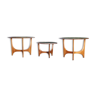 Set of 3 sculptural walnut side tables