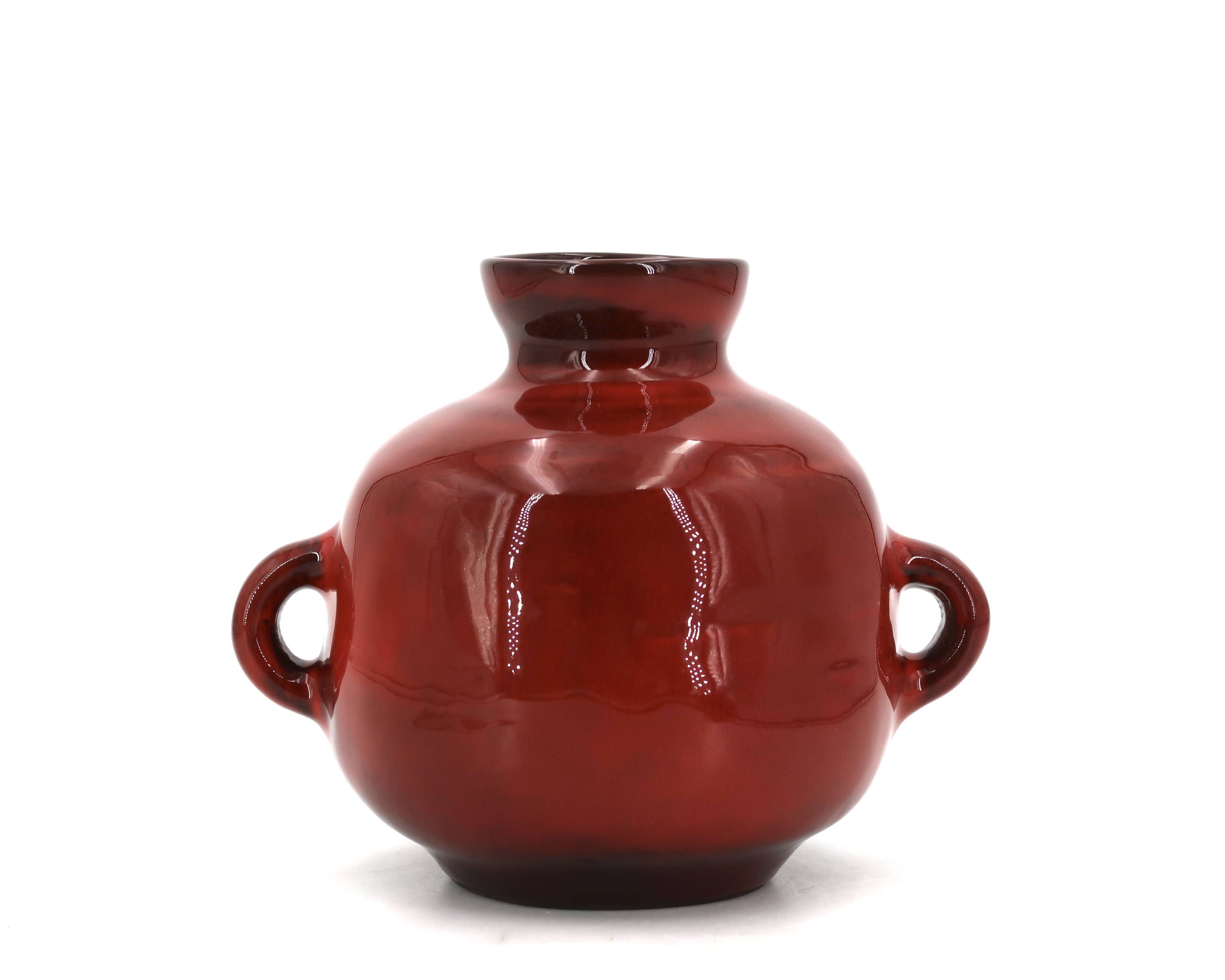 Blood red ceramic vase with handles by Max Idlas, 1960s.