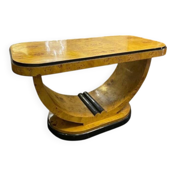 Art Deco console in elm burl and beech wood